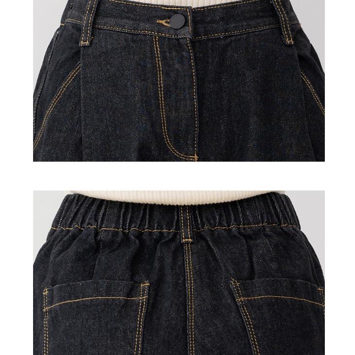 Jeansy damskie luźny krój z elastyczną talią kolor czarny szerokie spodnie dżinsowe date outfits Korea fashion