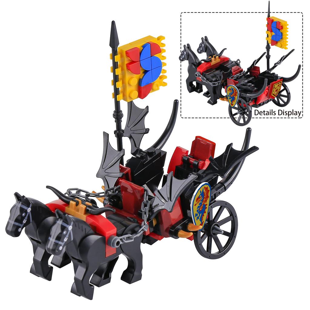 MOC Bricks War Medieval Carriage Building Blocks Knights Transport Cattle Cart Travelers Sachet Horse Chariot Prison Weapons Toy