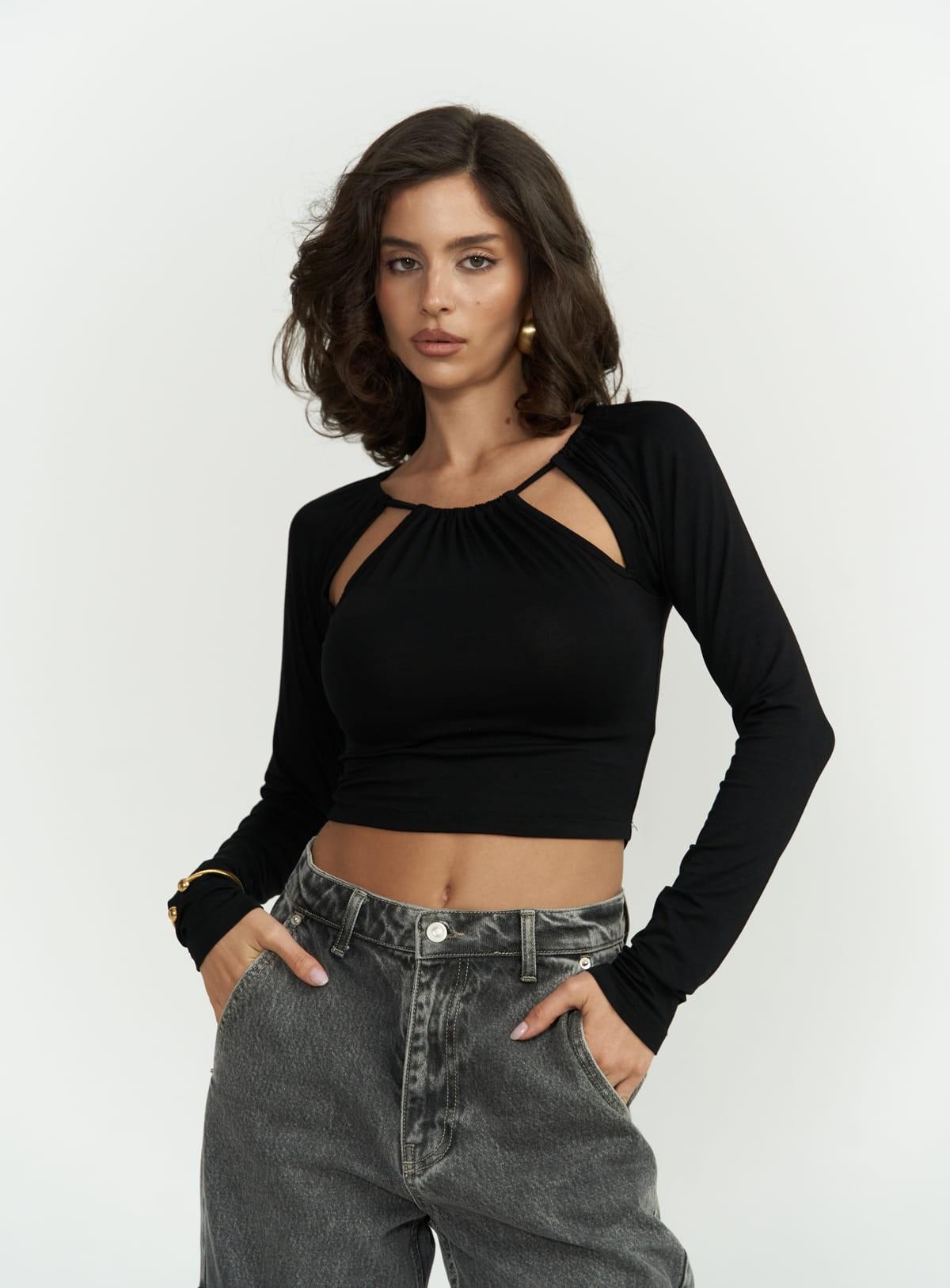 

Черная блузка с длинными рукавами и деталями Mastery Rope XS чёрный