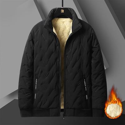 Neue Herren Übergröße Jacke Imitatwolle Stehkragen Winter Winddicht Warm Outdoor Baumwollgepolsterte Jacke mit Samt