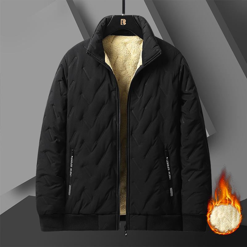 2025 New Men's Plus Size  Jacket Imitation Wool Stand Collar Winter Windproof Warm Outdoor Cotton-padded Jacket With Velvet