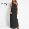 Kvinner Maxikjole En skulder Ermeløs Ryggløs Ensfarge Løs Myk Skrå Hals Side Delt Full Lengde Sommerferiekjole