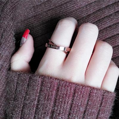 European-American Style Rose Gold Titanium Steel Double Ring - Love Design
