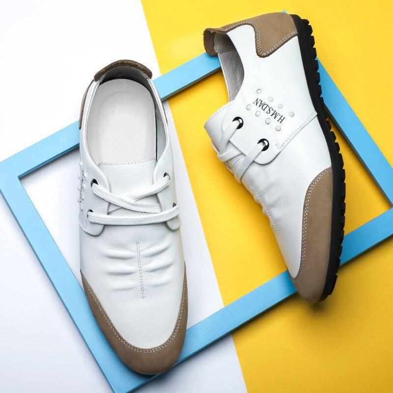 Buy BIMUDUIYU Men Shoe Cowhide Casual Shoes Fashion Leather Soft Men's Flat White Shoes Handmade