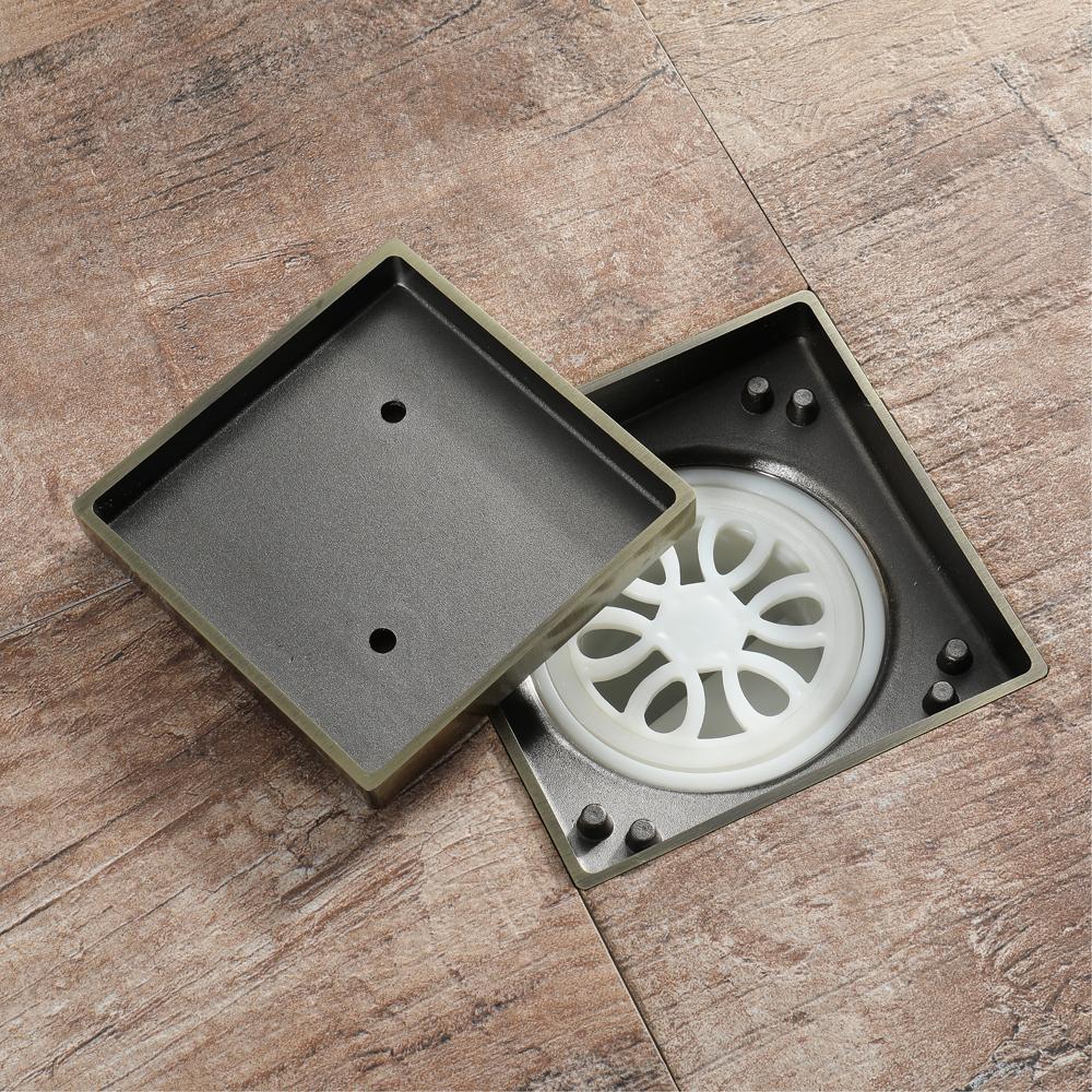 Bathroom Accessories 116*116mm Shower Floor Drain Can Insert Tiles Floor Drain Cover Antique Brass  Anti-odor Floor Drain