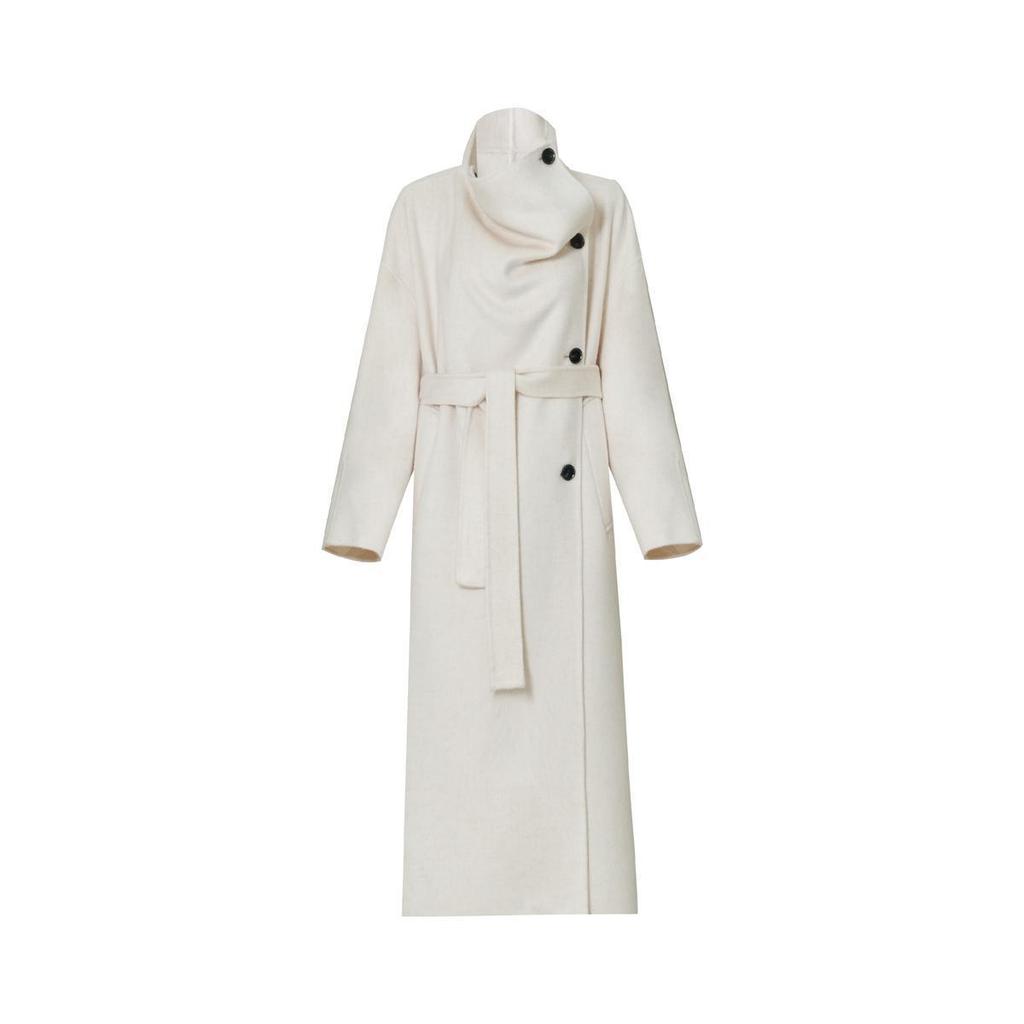 Bronze Coffee Cashmere Merino Wool Double-Sided Mid-Length Coat with Loose Lapel
