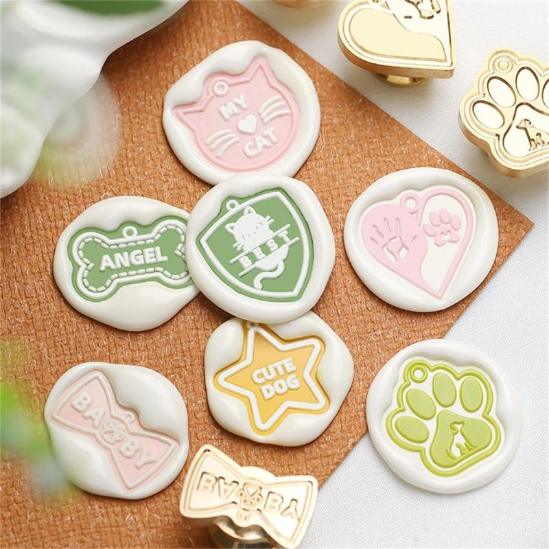 Cats Sealing Wax Stamp Pets Series Wax Seal Stamp Brass Head Dog Paws Seal Stamp for Scrapbooking Invitations Decoration
