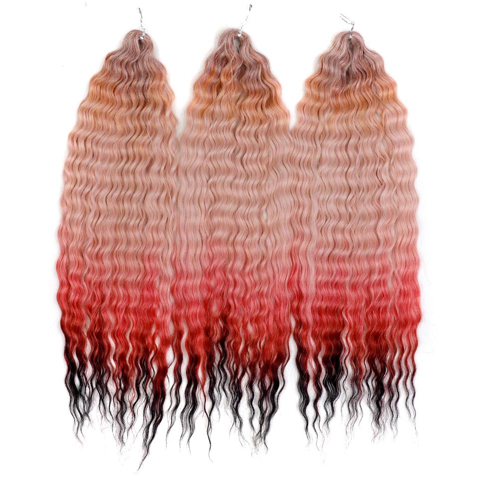 FREEDOM Synthetic Curly Hair 24 Inch Water Wave Twist Crochet Braid Hair Ombre Pink Ginger Deep Wave Braiding Hair Extension