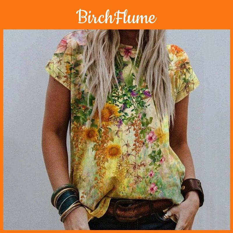 Women's Floral Print Short Sleeve Tops Featuring Soft Material For Ultimate Comfort