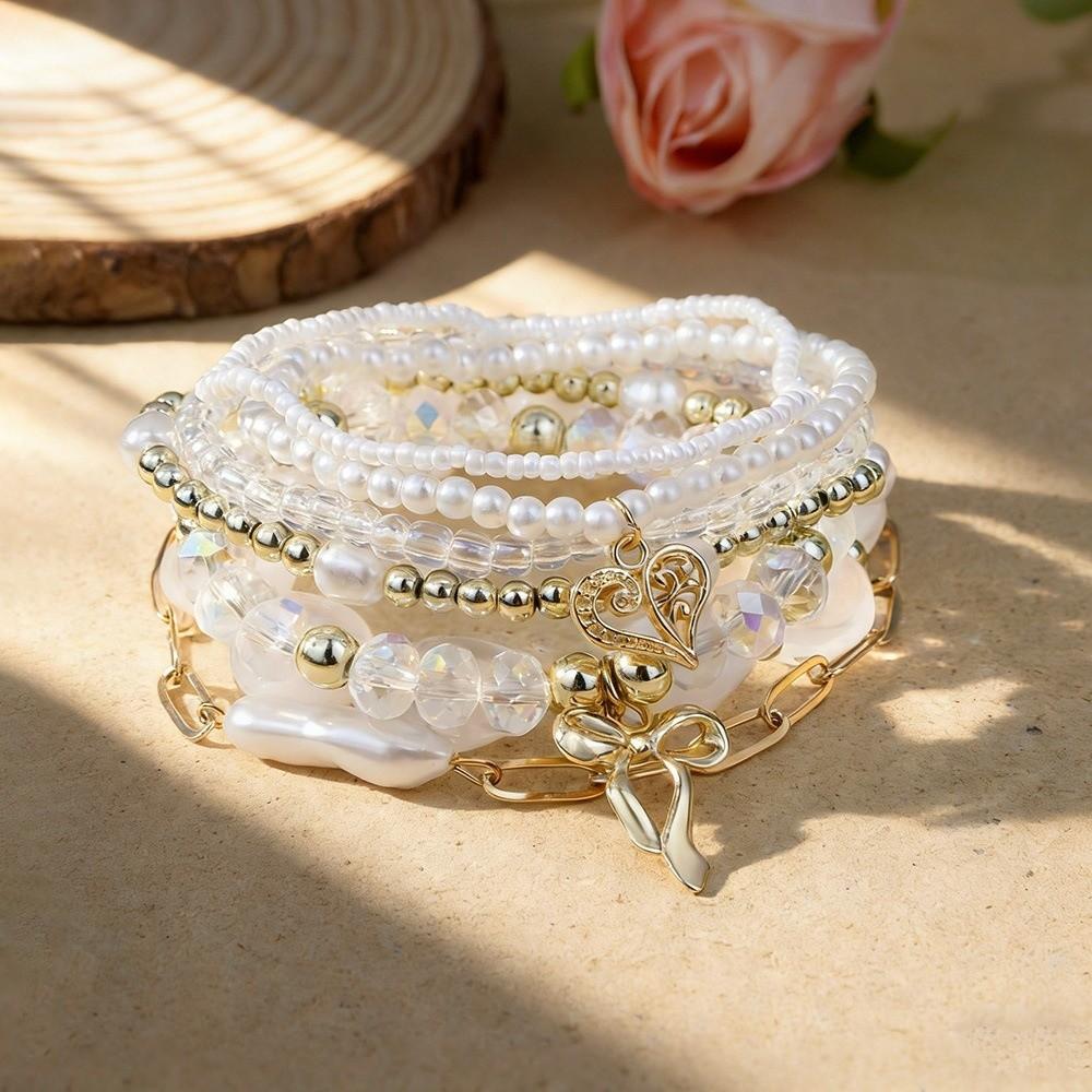 Multi-layer Design Boho Bracelet Imitation Pearl Beaded Chain Bangle Strand Bracelet  Women Jewelry