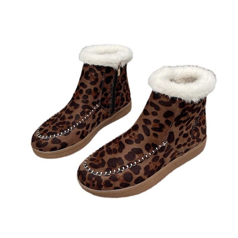 Mao Mao Schneestiefel Damen Übergröße Winter Neu Vielseitig Leopardenmuster Dicke Sohle Aufgeplüschte Verdickte Warme Baumwollstiefel