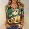 3/4 Sleeve Shirts For Women Print Christmas Tees Blouses Casual Plus Size Basic Tops Pullover
