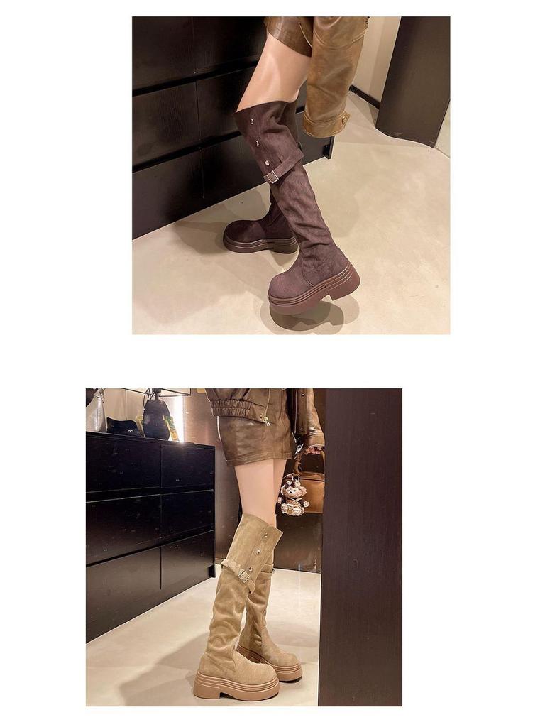 Stylish Two-Way Fold-Over Thick-Soled Women's Chunky-Heeled Knee-High Riding Boots for Autumn/Winter 2025.