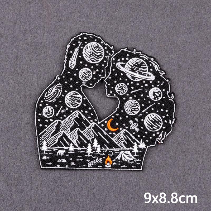 Outdoors Adventure Iron On Patches Sunrise Or Sunset Landscape Embroidery Patches For Clothes, Jeans, Jackets And Backpacks