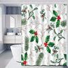 1Pc Fresh Christmas Pine Branch Pattern Shower Curtain, Polyester Fabric, Machine Washable, Suitable For Bathroom Decoration