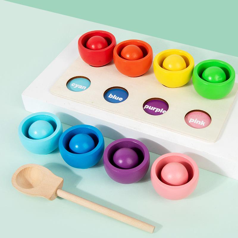 Montessori Wooden Color Sorting Cups - Educational Cognitive Training Toy