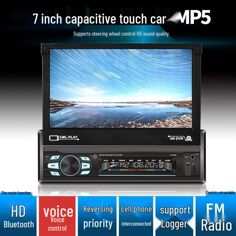 7" Retractable Screen Car DVD Navigation MP5/MP3 Player with Radio & CD Support