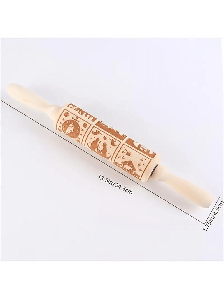 Christmas Snowflake & Vine Laser-Engraved Wooden Rolling Pin - Natural Wood Baking Tool for Holiday Cookies, Thanksgiving, Xmas.