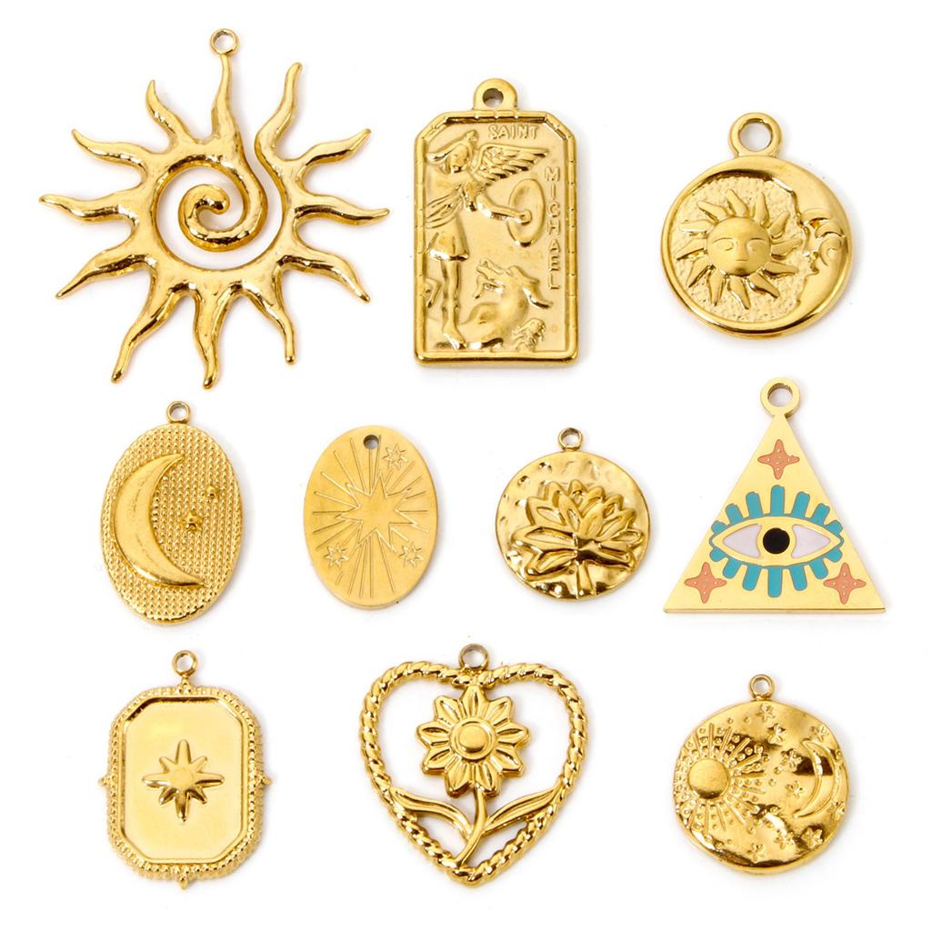 2 Pcs 304 Stainless Steel Charms Gold Plated Sun Moon Star Flower Pendants For DIY Necklace Bracelet Jewelry Making Findings