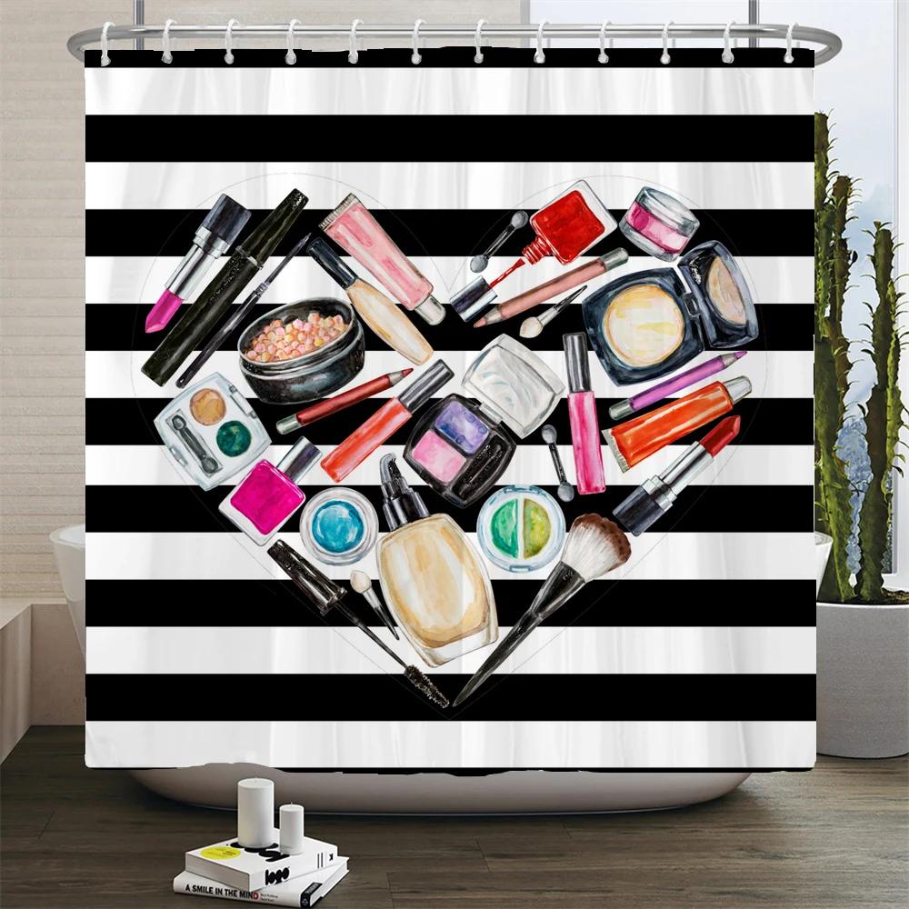 

Ladies Perfume Flower Print Shower Curtain Fashion Bathroom Curtains Fashion Girly Women Polyester Bath Curtain Decor With Hooks W60H190(CM)-1 Pcs