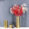 Guldpläterad Mässingscylinder Vas Konstgjorda Blommor Dekorativ Blomsterarrangemang Skrivbordsdekoration Minimalism Metall Blomstervaser