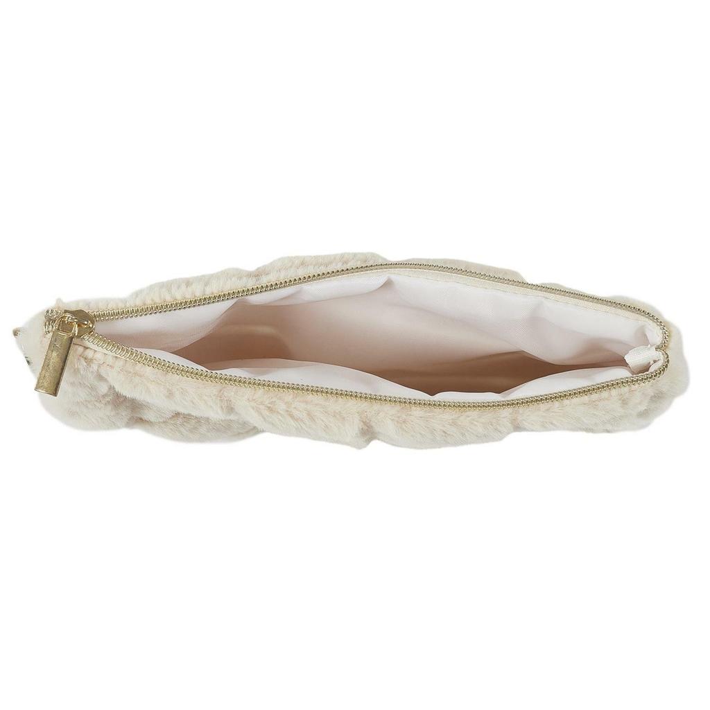 Cream Fur Cosmetic Bag/Pouch With Zipper
