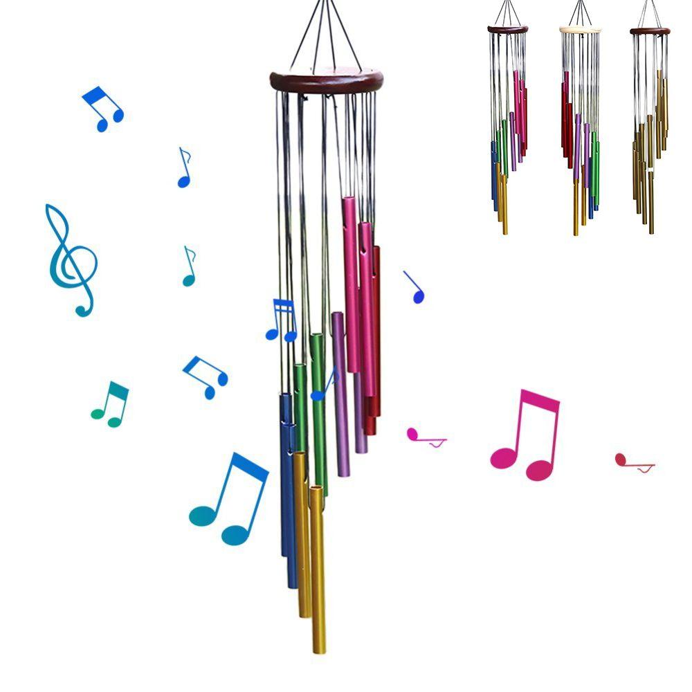 Colorful Outdoor Wind Chimes 12 Tubes With Hook Aluminum Tube Wind Chime Home Decoration Hollow Metal Tubes Hanging Wind Chimes