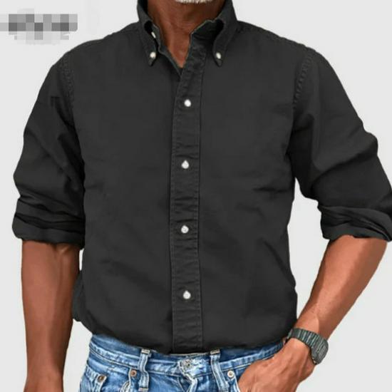 Men's Casual Imitation Denim Shirt - Turn-Down Collar, Button-Up, Long-Sleeved, Solid Color
