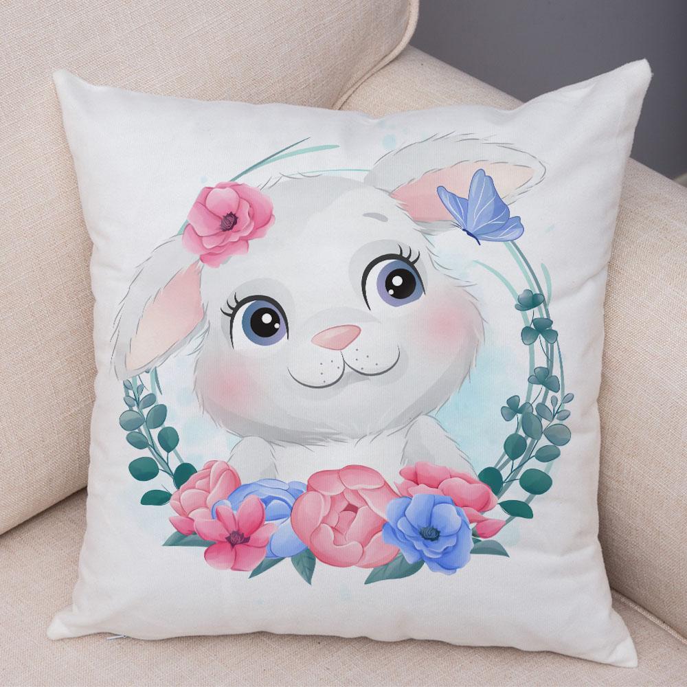 Cartoon Bird and Leaves Pillow Case Decor Cute Animal Lion Cushion Cover for Children Room Sofa Home Plush Pillowcase 45x45cm