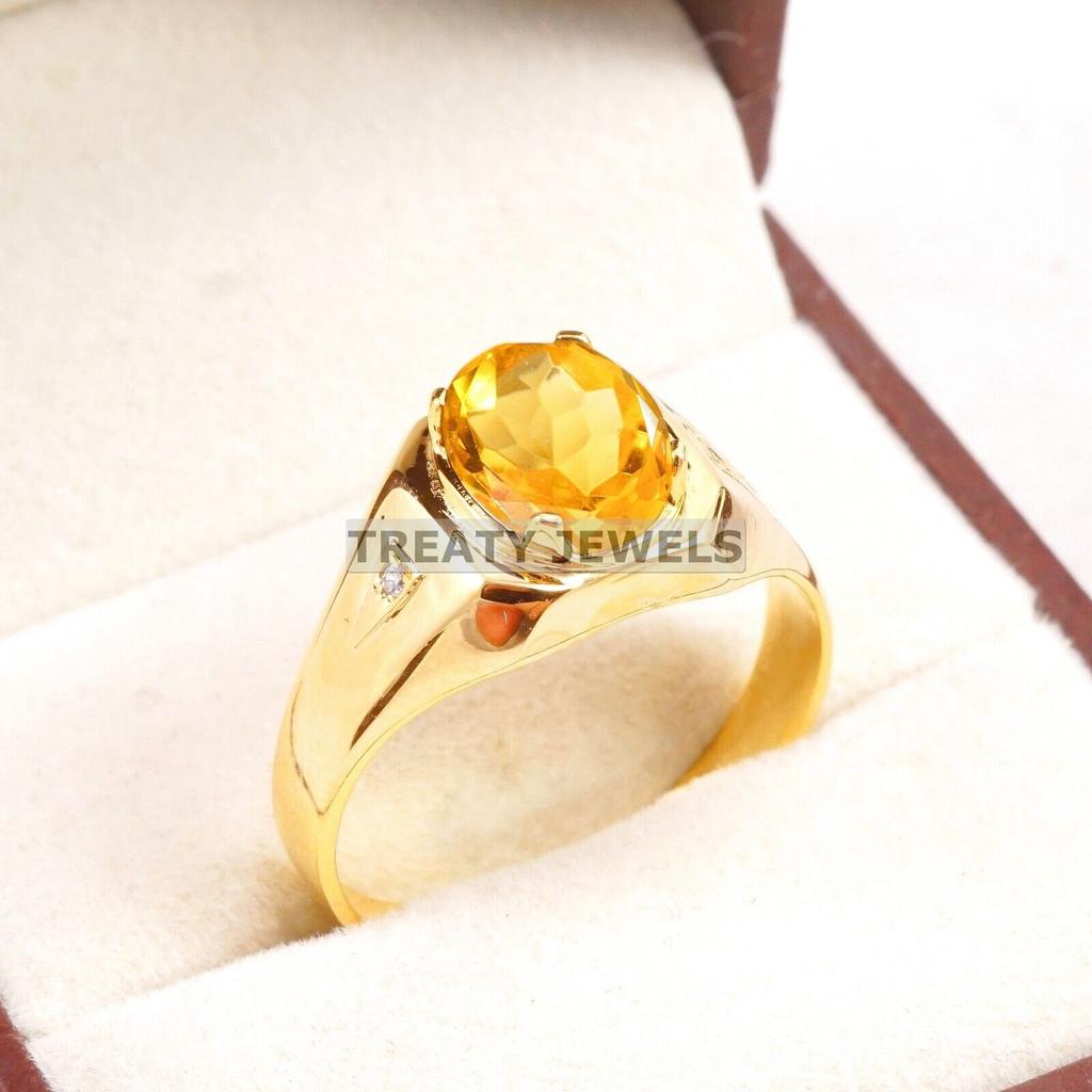Bague Plaqué Or Argent Sterling 925 Coupe Ovale Citrine Pour Homme #A961 JL375669276981