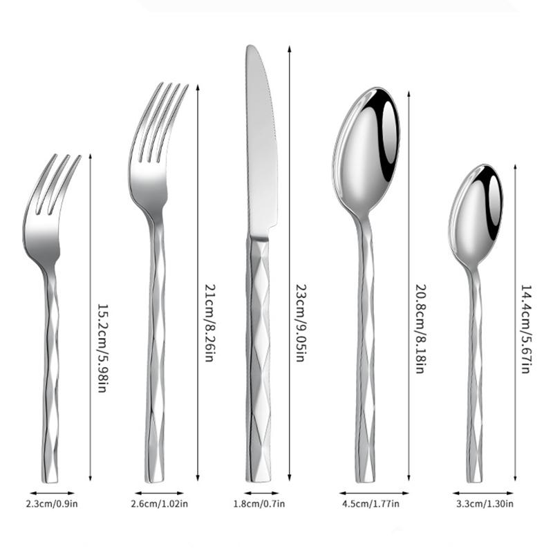 Diamond 3D Texture Luxury Stainless Steel Cutlery Set, Creativity Gift Set, Flatware Silver 304, Europe Fashion, Drop Shipping