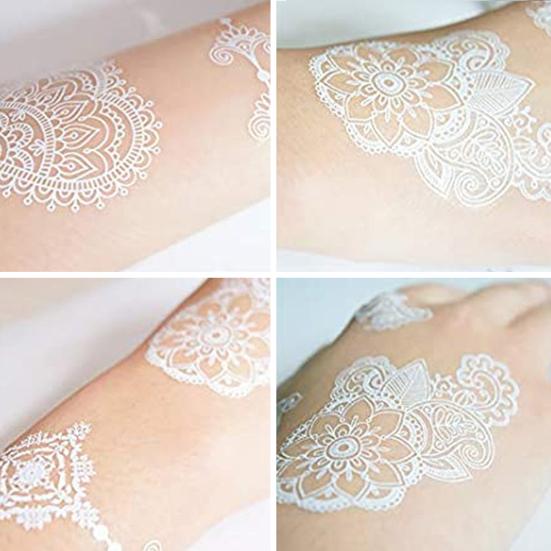 Baizihuahu White Lace Tattoo Sticker for Women, Temporary Face Body Arm, Waterproof Fake Decal Wedding Party Festival