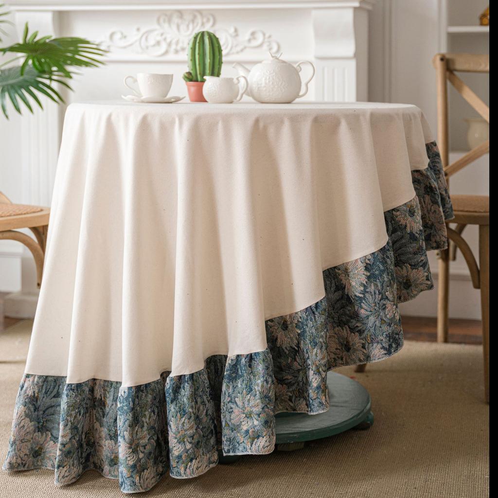 Round Solid Color Table Cloth American Jacquard Splicing Dust-proof Home Restaurant Decoration Hotel Retro Tassel Table Cloth