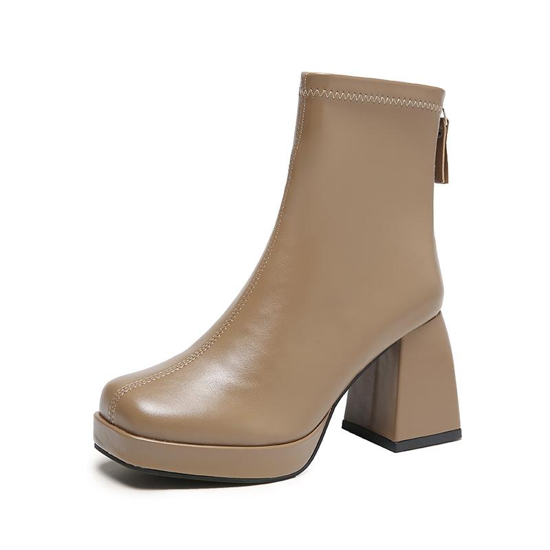 Women's High Heels Short Boots Fashion Autumn Winter Chunky Heels Waterproof Shoes Square Toe Plus Size Ankle Boots