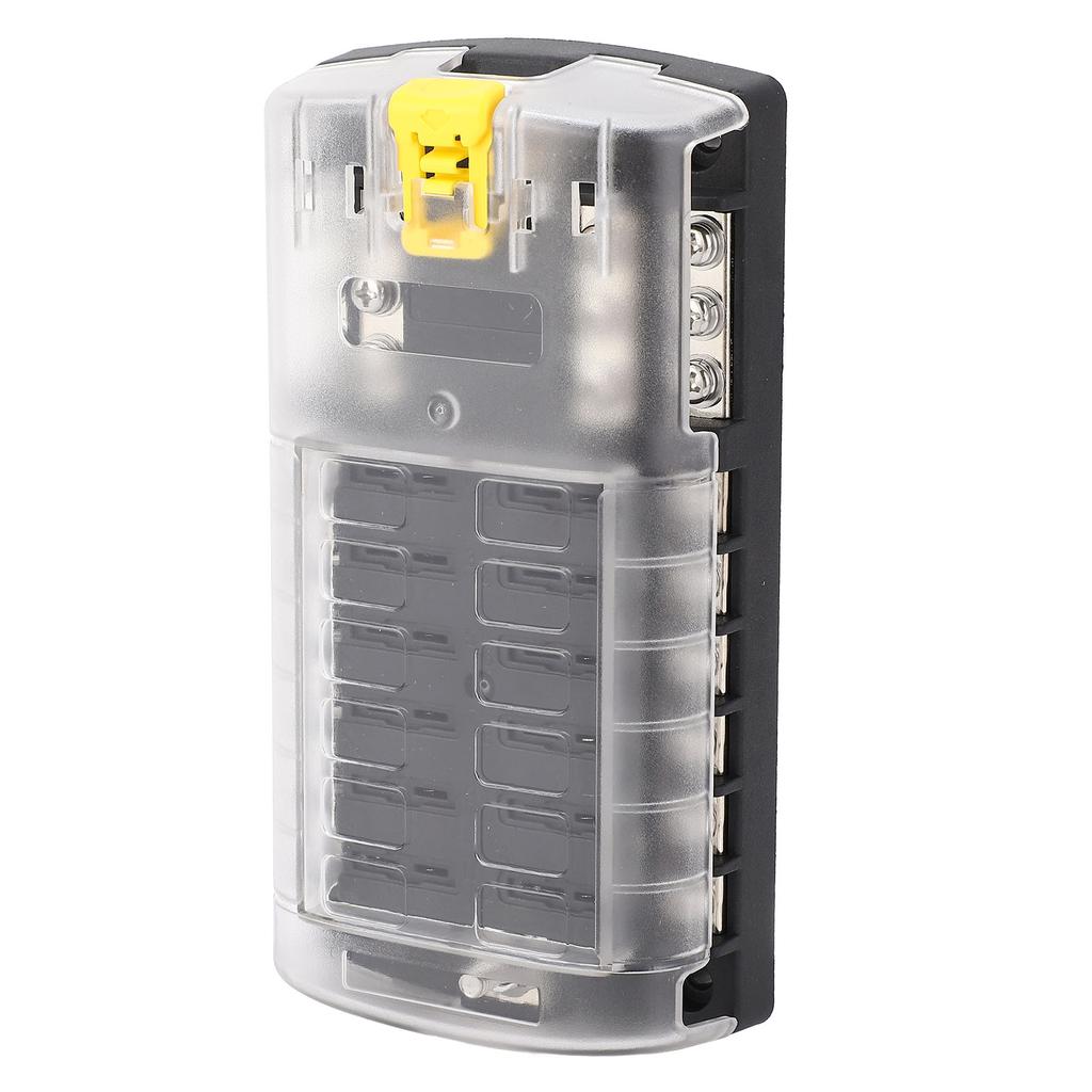 ST Blade Fuse Block 12 Circuit ATO Fuse Box with Ground Safety Lock Buckle 5A 10A 15A 20A Fuses 32V