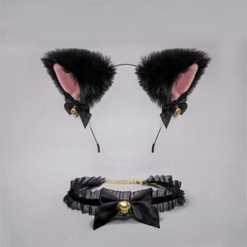 

Милый чокер с колокольчиком и набор повязки на голову с кошачьими ушками - Аксессуары для косплея в атмосфере милой горничной