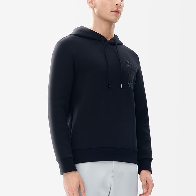 FILA Logo Print Casual Knit Hoodie Long Sleeve Sweatshirt Men sweatshirt Black F11M247207FBK