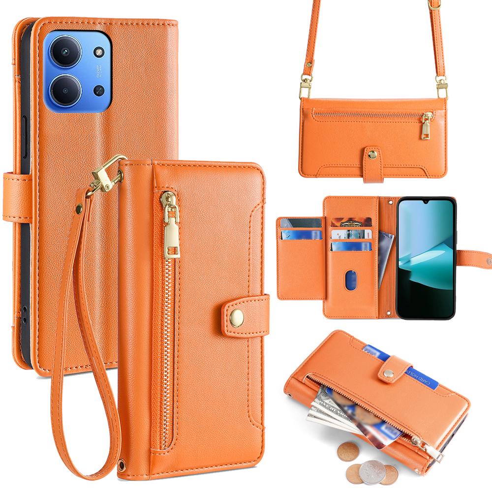 For Xiaomi Redmi 15C 4G (Global) (171mm)/Poco C85 4G (171mm) Leather Case Zipper Pocket Wallet Phone Cover with 2 Straps