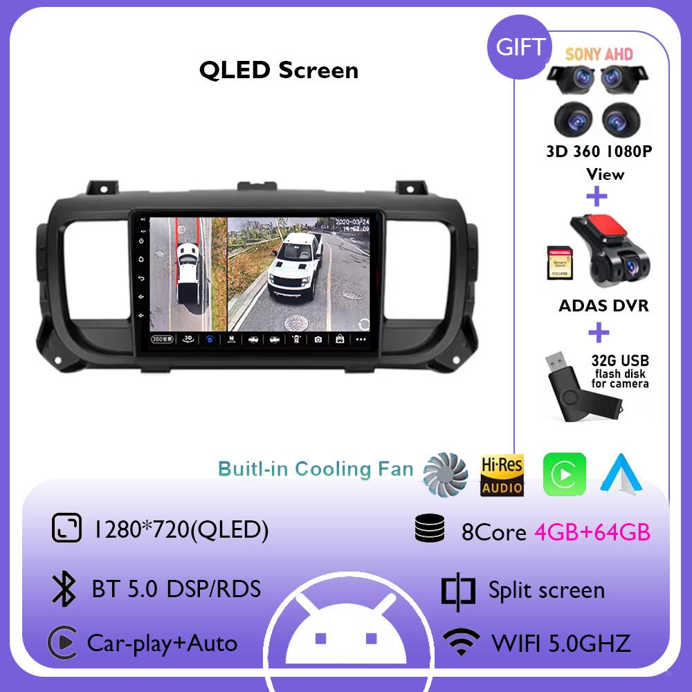 Android 14 Car Radio Multimedia Player For Citroen Jumpy III 3 SpaceTourer 1 For Peugeot Expert III 3 2016-2021 Carplay Stereo