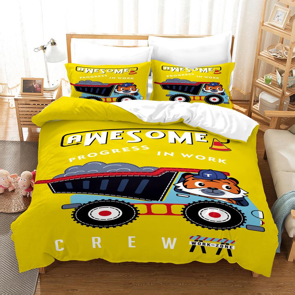 

3pcs Bedding Set Colorful Cartoon Truck Duvet Cover Set Single Double King Size Bed Set for Adult Home Bedroom with Pillow Case (135x200cm)
