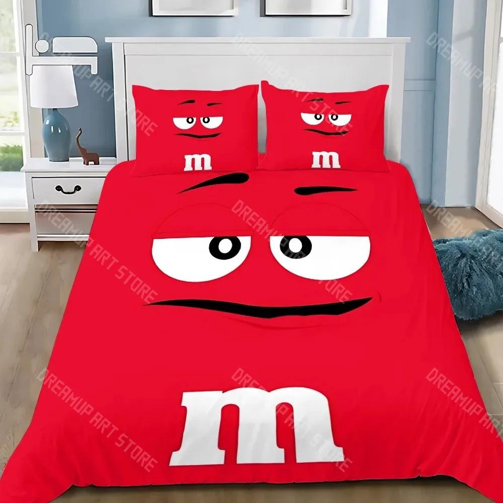 Fashion M&M Chocolate Logo Duvet Cover Pillowcase Bedding Set Boys Girls Bedroom Decoration Children Gift Single Double Size