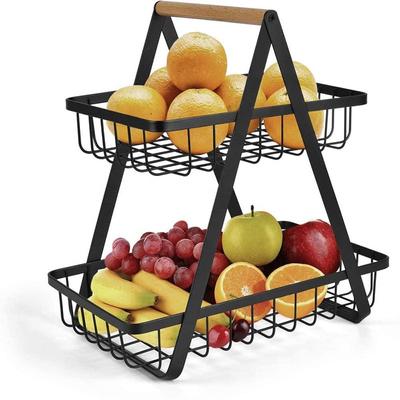 2 Tier Fruit Basket Bowl for Kitchen Counter,Bread Vegetable Fruit Basket Bowl Stand,Detachable Metal Basket Storage