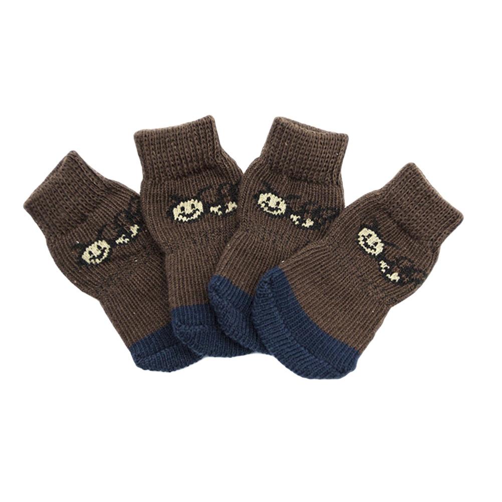 4pcs Anti-Slip Doggie Pets Cartoon Pet Cotton Socks Dog Cat Socks Warm Winter Snow Ice Protection Pet Footwear S