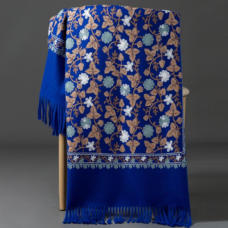 Изысканная красная цветочная вышитая шаль: Шарф из кашемировой шерсти в непальском стиле 200cm