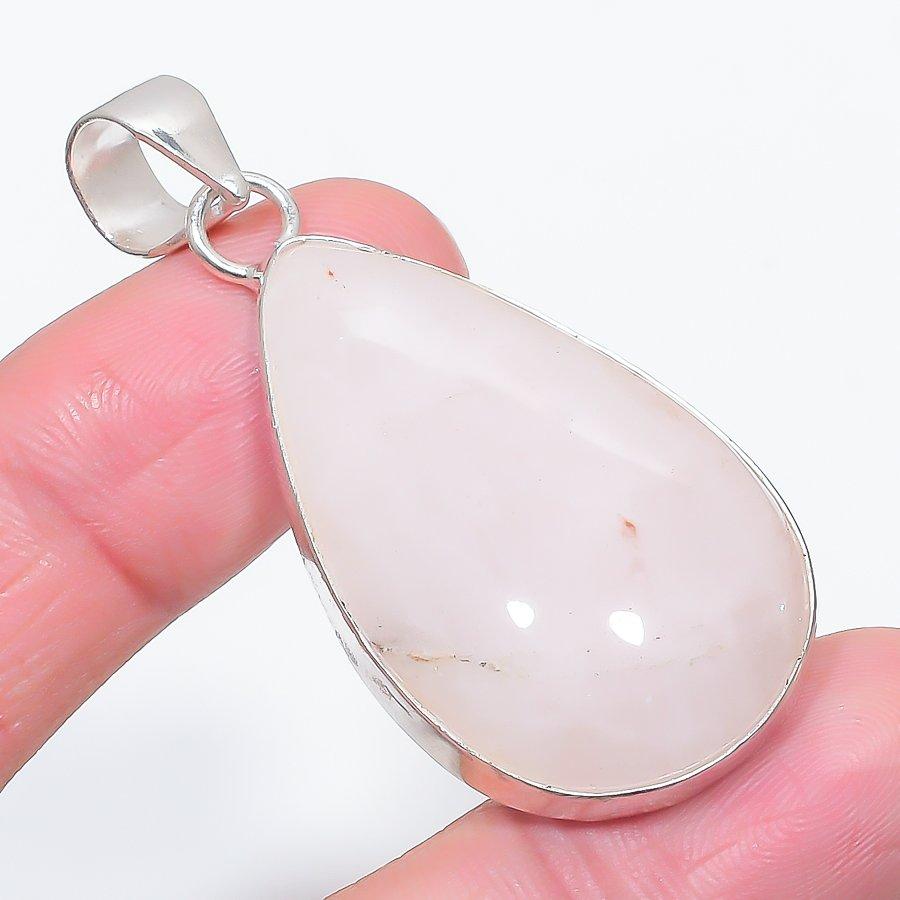 Natural Rose Quartz Gemstone 925 Sterling Silver Jewelry Pendant 2.25" O7c67