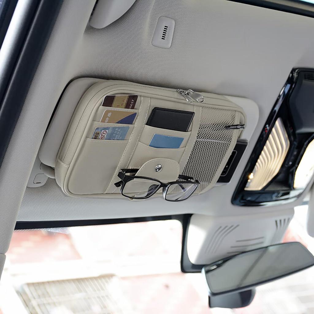 Car Sun Visor Full with Inner Sun Visor Storage Holder for Parking and Small Items Pocket, Size, Pocket, Case, Smartphone, Sunglasses, Cards, Cables,