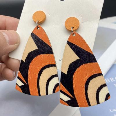 Striped Colorful Dangle Earrings Bohemian Earrings Exaggerated Wooden