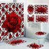 1/4 Rose Print Shower Curtains, Toilet Seat Decoration, Shower Curtain With Carpet And Toilet Lid, 70.8X70.8 Inch