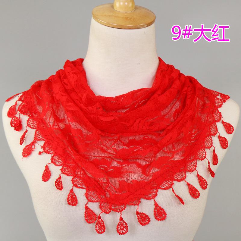 New Women Lace Monochrome Korean Triangle Scarves 140x48cm Fashionable Hollow Out Shawl Solid Rose Triangle Scarf