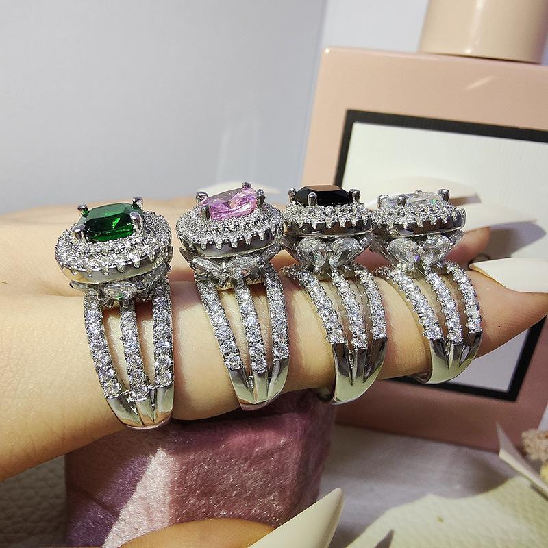 European & American Fashion Ring: Square Colored Diamond, Women's Daily/Wedding/Banquet R4898
